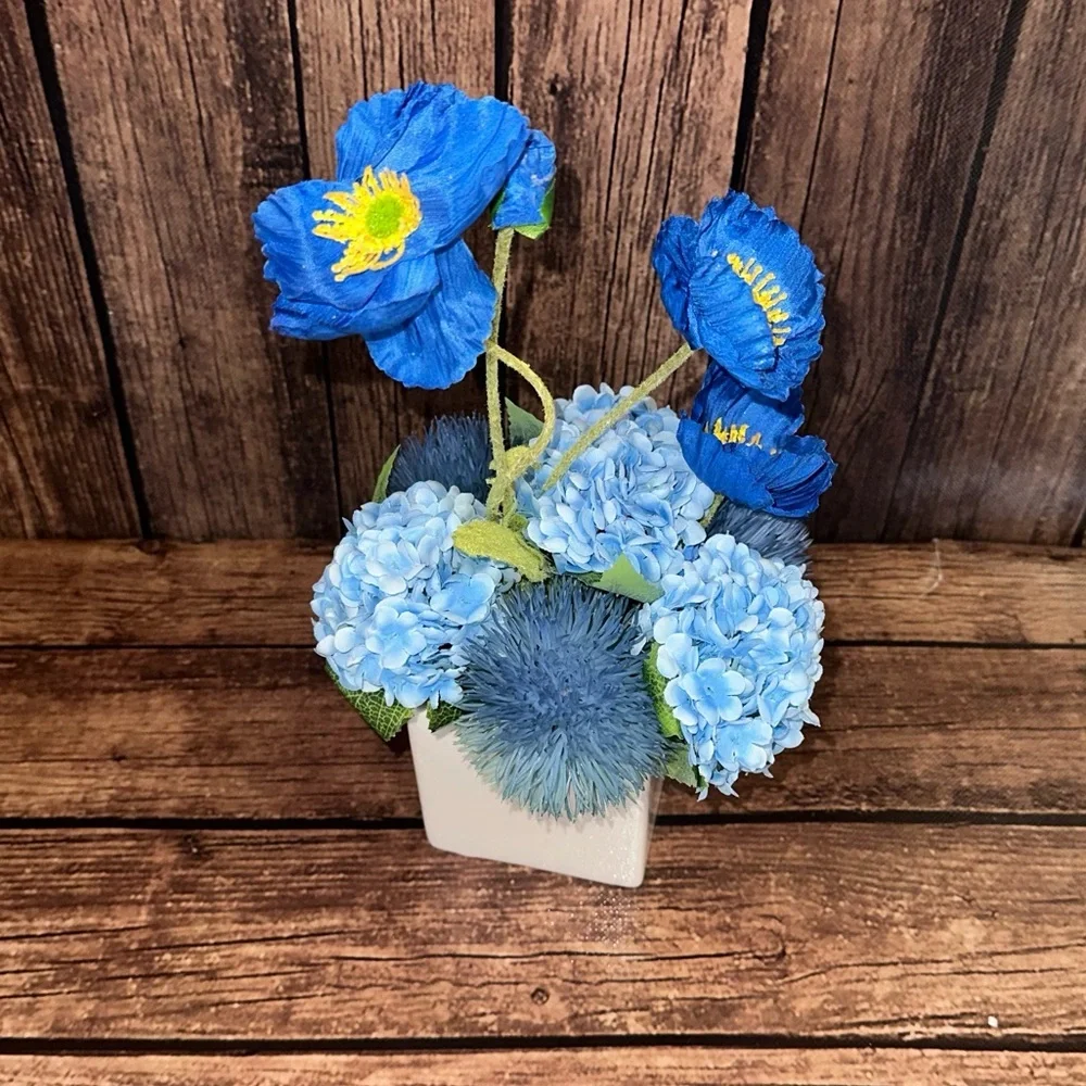 Blue Faux Flowers With Vase- New